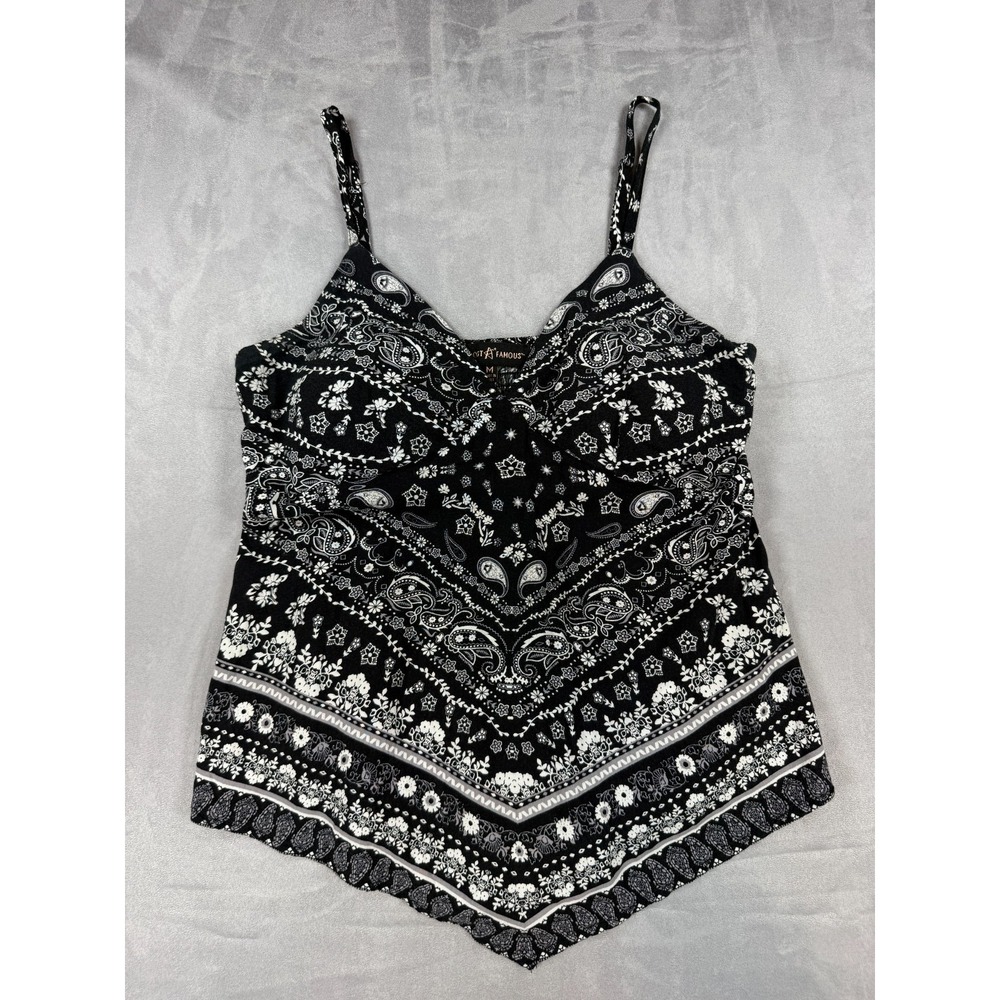 Almost Famous Women's Halter Top Black White Paisley Medallion Sz M Y2K